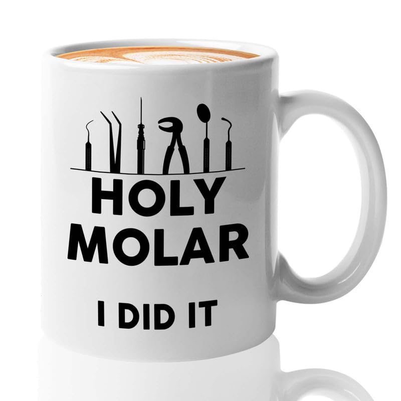 Luxe Gifting Dentist Coffee Mug 11oz White - Holy Molar - Tooth Doctor Dental Practitioner Orthodontist Dental Dentist Gift For Friend Coworker
