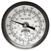 Winters TBM Series Stainless Steel 304 Dual Scale Bi-Metal Thermometer, 4" Stem, 1/4" NPT Fixed Center Back Mount Connection, 2" Dial, 0-250 F/C Range