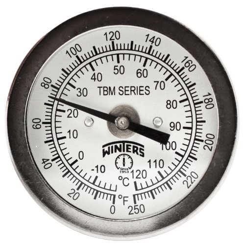 Thermomètre bi-métal Winters TBM acier inoxydable 304 tige 4 raccord fixe arrière 1/4 NPT