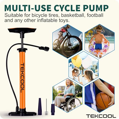 Image of TEKCOOL Cycle Pump for Bicycle High Pressure Air or Football, Balloon for Quick Inflation for Tyre Inflator with Needle Portable Air for Bicycle, Balls