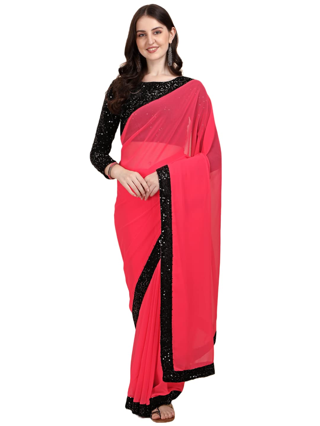 PMD FashionWomens Georgette Embellished Woven Saree with Unstitched Blouse Piece