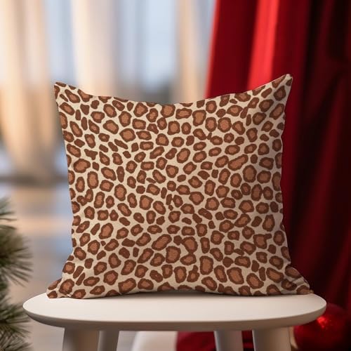 Cheetah leopard brown dot outdoor throw pillow covers african tribal animal print waterproof throw pillowcase 16x16in abstract accent cushion cases for living bed room patio home