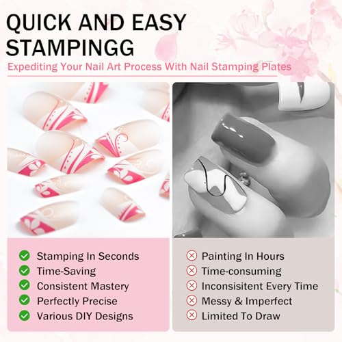 Carimbo de unha para salão de beleza, 192 peças, kit de estampagem de unhas 3D, diferentes padrões,