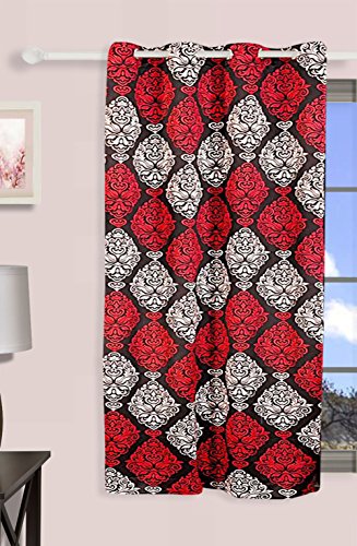 Image of Swayam 80% Blackout Polyester Window Curtain for Living Room & Bedroom | 5 Feet | Room Darkening Curtain with Eyelets | Pack of 1 | Ethnic Motif Design - Red & Black