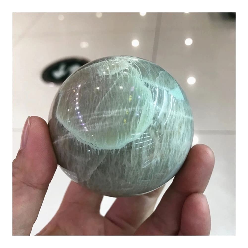 Lleno de Textura Bola de luz de Luna Verde Pulida, Cristal de Natural, Piedras Decorativas, Esfera, Perla Luminosa legendaria, joyería Preciosa Encantadora (Size : 7-8cm)
