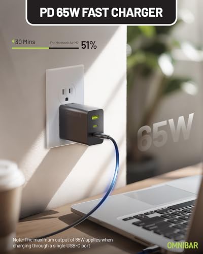 Image of 65W USB C Charger, 3-Port GaN Compact USB C Wall Charger Block with Foldable Plug, Type C Charger Fast Charging Block for MacBook, iPad, iPhone 17 /16 /15 /14, Samsung S26 /S25 /S24, Switch, Black