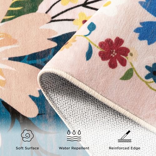 Tapete redondo beige 5 pies floral antideslizante lavable miniatura 7