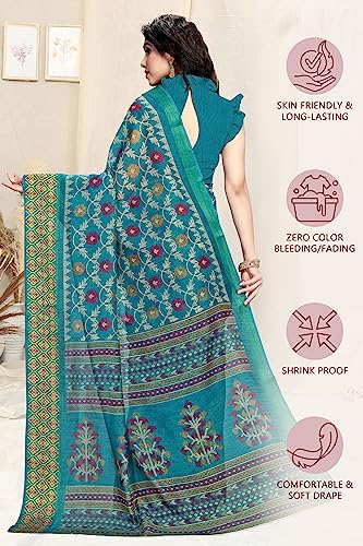 Image of MIRCHI FASHION Women's Cotton Blend Kalamkari Printed Saree with Blouse Piece
