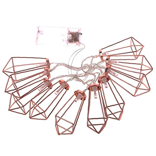 10LED Diamond String Lights Rose Gold Metal Lamps Iron Craft Decor String Lights Water Drop Shaped Lamp String for Wedding Party Christmas 1 Piece 1meter Battery-Powered Type