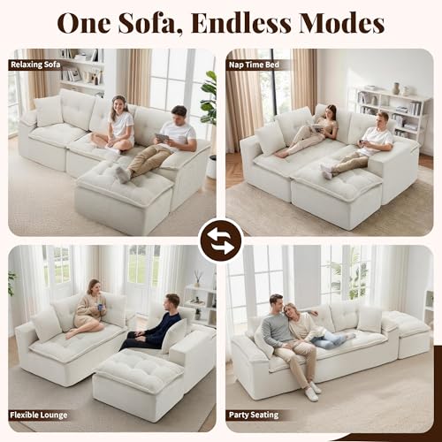 Korser 110" Cloud Sectional Couch with Ottoman, Modern Modular Sectional Sofa with Deep Seat, Upholstered Boneless Couch for Living Room, L Shaped Sofa with Layered Cushion (Beige, No Assembly) - image 4