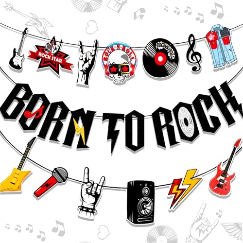 JeVenis guirlande d'anniversaire rock roll décoration de fête de musique rock bannière radio guitare musique pour back to 90s décoration de fête hip pop