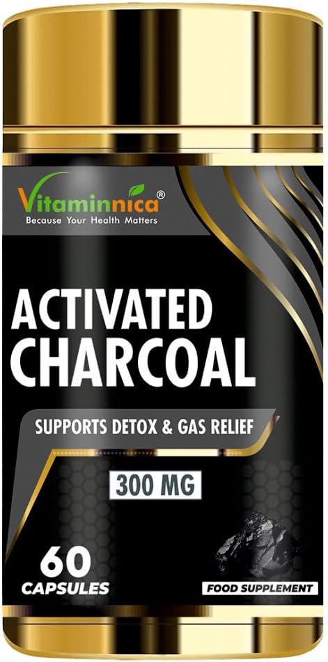 Vitaminnica Activated Charcoal 300mg | 60 Capsules | Vegan & Natural | Digestion Supplement for Gut, Supports Detox | for Bloating Relief, Gas, Digestion, Flatulence