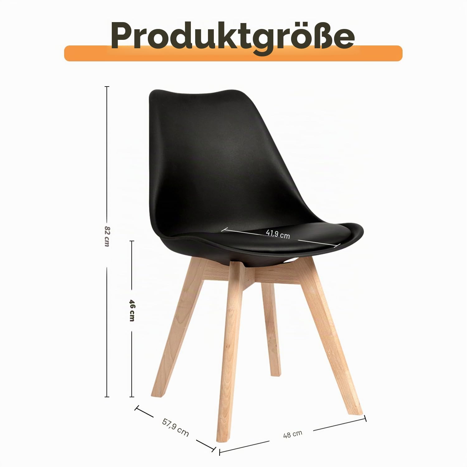 CangLong 4er Set Esszimmerstühle mit Beinen aus massivem Buchenholz, Mid Century Modern Retro Design Polsterstühle für Küche, Esszimmer & Wohnzimmer, Schwarz