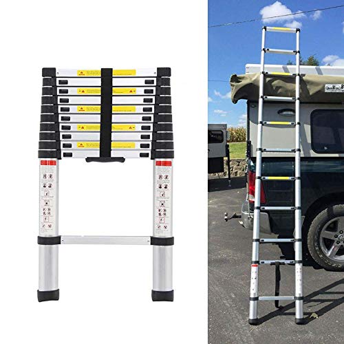 10.5 Feet Aluminum Telescoping Telescopic Extension Ladder 330 Pound Capacity, Portable Lightweight Attic Loft Ladder Foldable with Non-Slip Rubber Feet, EN131 Certificate Multi-Purpose Ladders