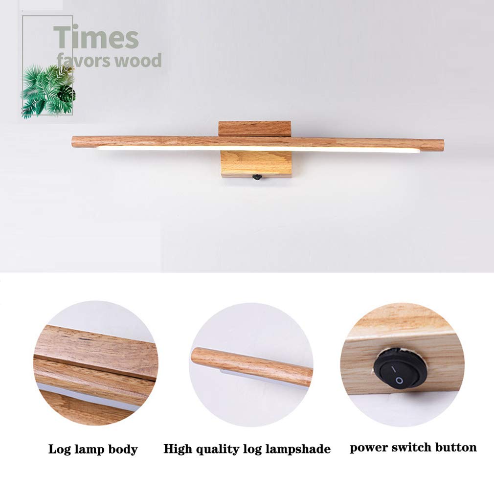 Lampada da Specchio LED 60cm, Applique da Parete in Legno per Bagno, Luce Senza Sfarfallio per Trucco e Armadio, Warm Light