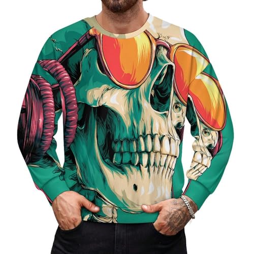 Skeleton Print Fall Casual Loose Long Sleeve Crewneck Pullover Sweatshirt for Men And Women