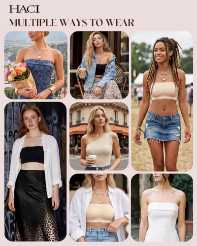 Image of HACI Strapless Bra Wireless No-Slip Seamless Bandeau Tube Top for Women Everyday