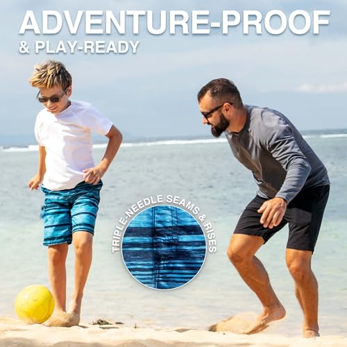 Image of Kanu Surf Boys' Big Jetstream Stripe Quick Dry Beach Board Shorts Swim Trunk, Aqua, X-Large (18 /20)