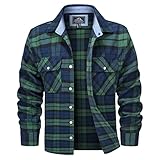 MAGCOMSEN Men's Flannel Shirts Long Sleeve Casual Shirts Button Down Plaid Shirt Jacket Spring Fall Shirt with Pockets Green,XL