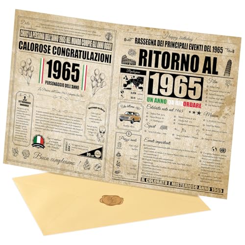 joyoldelf Biglietto Auguri Compleanno 60 Anni - Personalizzata Idea Regalo Compleanno Originale per Uomo e Donne, Biglietti di Auguri Vintage con Busta per Mamma, Papà, Amico, Famiglia,Nonno(1965)