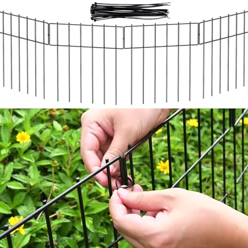 Aotuosa 10 Stück 43 x 33 cm Gartenzaun zum Stecken mit Verbindungsschnallen Metall Steckzaun Hundezaun Tierabsperrzaun Garten Zaun Dekorative Zaunelementen für Hunde Gitterzaun Set