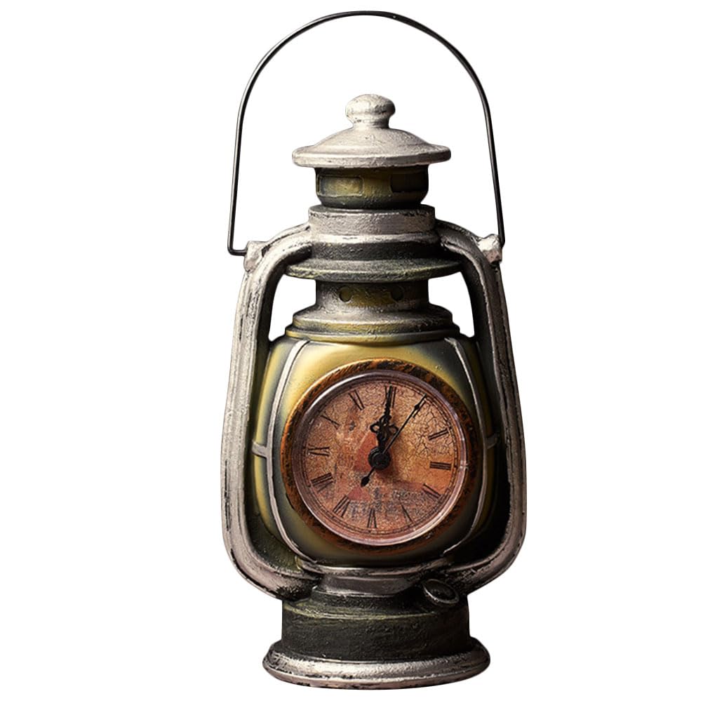 Reloj de Mesa Vintage para Cocina y Salón con Diseño de Lámpara de Queroseno en Resina
