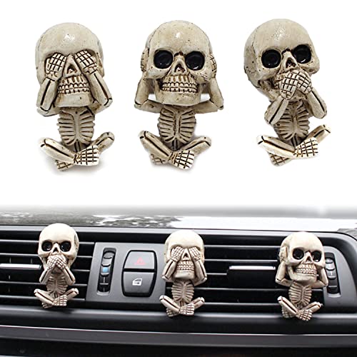 Image of 3 PCS Cute Skull Car Vent Clips 2.3In, Cooler Aromas Vents Skull Car Scent Air Freshener, Personalized Lucky Pendulums, Universal for Car Vents, Halloween, Office Home Decorations
