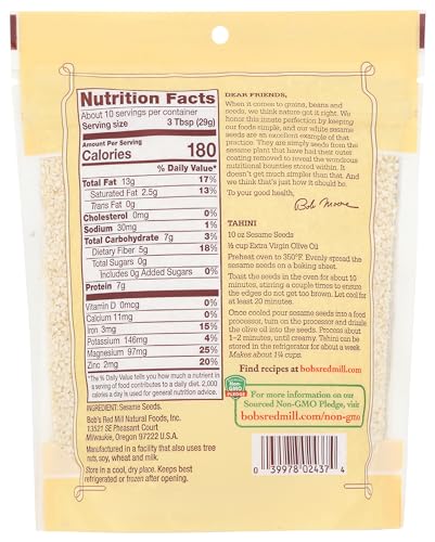Bob's Red Mill White Hulled Sesame Seeds, Resealable Stan up Bag, 10 OZ - image 2
