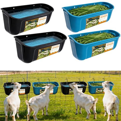 4 Pack Goat Feeders Hanging with Heavy Duty Carabiner for Fence Large Capacity Sheep Feeder No Mess Goat Water Trough Easy to Install Holds a Lot of Food