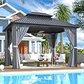 Airwire 10x12 FT Gazebo Hardtop Gazebo Aluminum Pergola with Aluminum Frame, Double Galvanized Steel Roof, Curtains and Netting Included Outdoor Gazebos Canopy for Patio, Backyard, Deck, Lawn,Grey