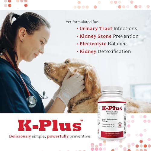 Image of K-Plus Potassium Citrate Plus Cranberry Supplement for Dogs - UTI Remedy Chewable Tablets - Supports Bladder Health - For Every Dog Breed (100 Tabs)