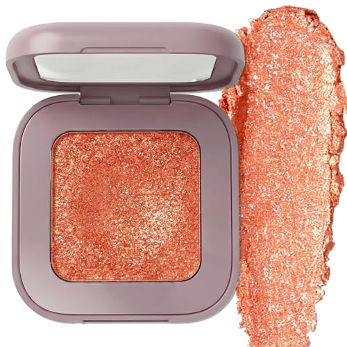 Enfuntins Duochrome Glitter Eyeshadow Ultra-Fine Color Shifting Metallic Shimmer High Pigment Holographic Single Eye Makeup Long Lasting & Buildable Eye Shadow (#5 Coral Orange Gold Shine)