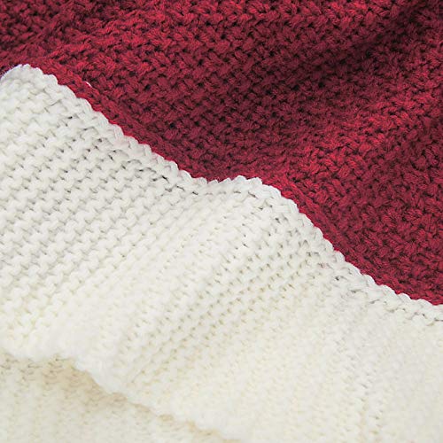 Limbridge Christmas Tree Skirt, 48 Inches Knitted Knit Thick Heavy Yarn Rustic Xmas Holiday Decoration, Burgundy And Cream #TOP3