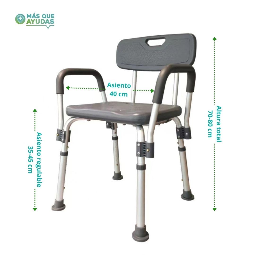 Silla para Ducha con Reposabrazos, 70-80 cm, Asiento Ajustable, Antideslizante, Silla de Baño para Adultos y Personas con Movilidad Reducida, Gris