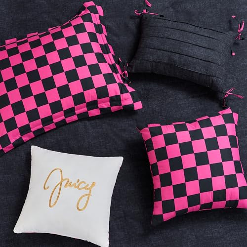 Image of Juicy Couture Reversible Checkerboard Comforter Set 5-Piece Twin /Twin XL Set, Black /Hot Pink