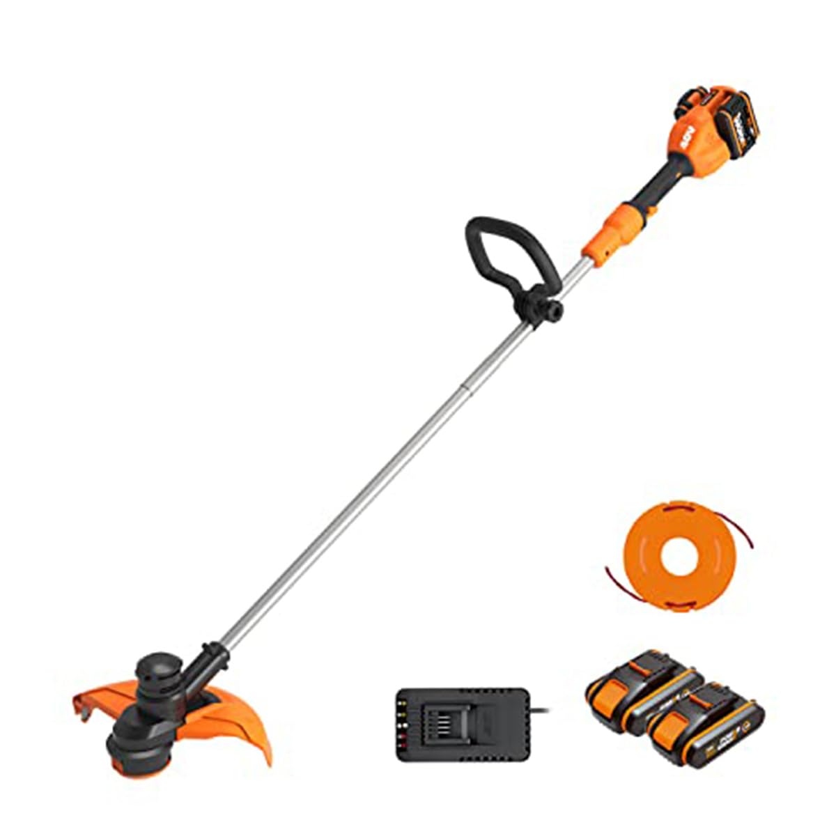 WORX WG183E Decespugliatore a batteria 40 V Max. (2 x 20 V) | Include 2 batterie 2 Ah e doppio caricatore | Testina con uscita del filo doppia | Avanzamento del filo automatico