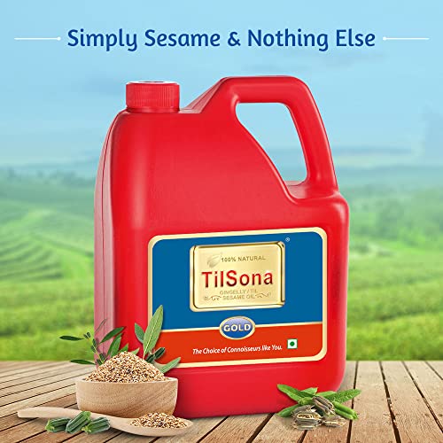 Image of Tilsona Gold Til, Sesame Oil for Cooking 5L Can | 100% Pure & Natural, No Artificial Flavours or Preservatives | Rich in Antioxidants & Omega-6 | Supports Good Health