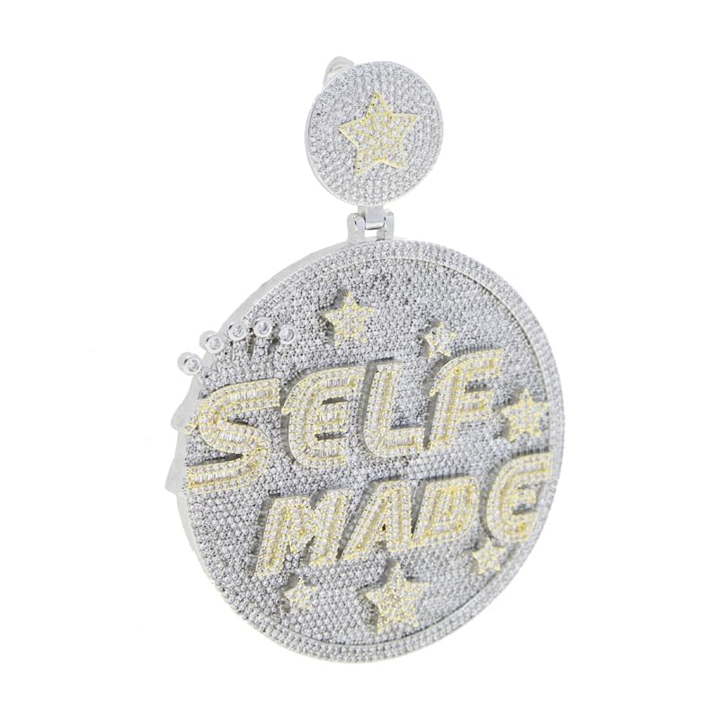 Iced Out Shiny Letter Self Made Round Medal Pendant with Round Stars Shape Necklace Jewelry4
