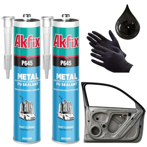 Akfix P645 Seam Sealer Automotive Black (2x10.1 Oz.) - Urethane Autobody Seam Sealer Adhesive for Metal Joints, RV Roof Sealant, Sandable, Paintable, Fast Curing and Durable Bonding | Black, 2 Pack