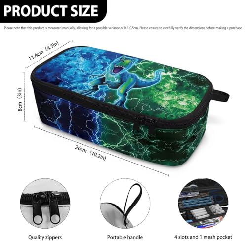 Image of Cool Dinosaur Pencil Case for Boys 6-8 Large Capacity Pencil Pouch for Kids Portable Lightweight Pen Box with Strap for School, Lightning Print