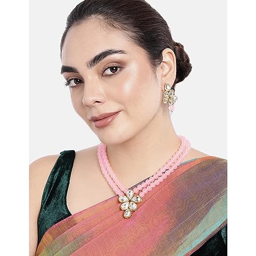 Image of Peora Crystal Faux Pearl Kundan Necklace & Jewellery Set Gift for Women
