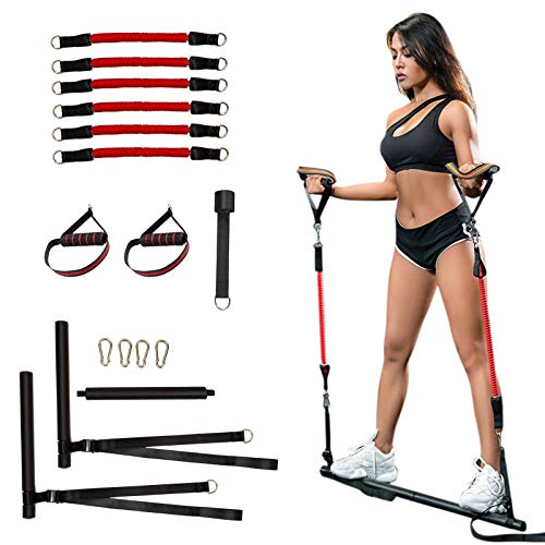 Clothink Portable Pilates Bar Kit with 6 Resistance Bands, Detachable Exercise Stick Strength Training Home Workout Equipment