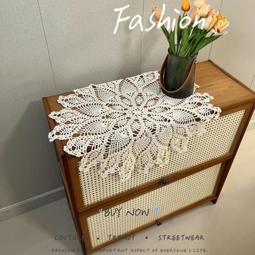 Yizunnu Napperons ronds en dentelle faits à la main - Style vintage - En coton - Diamètre : 60 cm - Beige