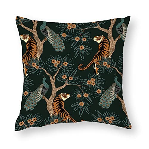 Opahxa5 Tiger And Peacock Throw Pillow Case Square Cozy Pillow Cover Home Decor For Living Room Sofa Car Cushion Cover 18 X 18 18 X 18-Inch #TOP7
