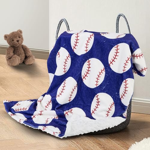 Image of Baseball Baby Blanket for Boys Girls Soft Fleece Minky Blanket with Dotted Backing Double Layer Newborn Toddler Blankie for Nursery Stroller Crib Gift to Son Nephew Grandson 26.5 * 40 Inches