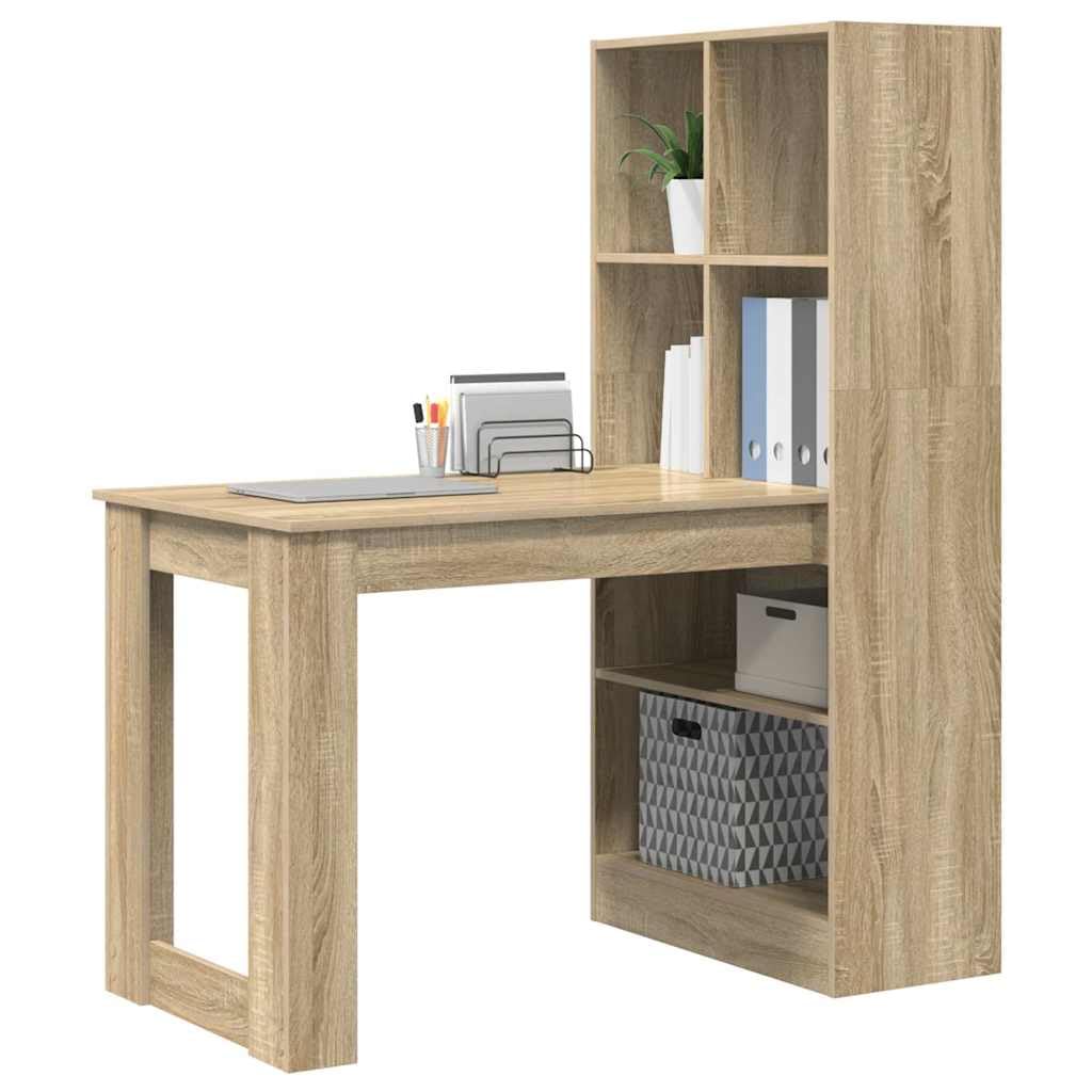 Schreibtisch Sonoma-Eiche 122 x 67 x 145 cm Holzwerkstoff mit Stauraum und Regalen für Büroorganisation und kreatives Arbeiten
