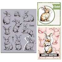 GLOBLELAND Vintage Kaninchen Gummistempel, EVA Cling Mount, Synthetisches Gummi, Transparent, 22 x 18 x 0,8 cm, für Kartengestaltung und Scrapbooking