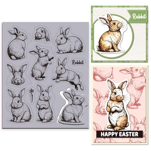 GLOBLELAND Vintage Kaninchen Gummistempel, EVA Cling Mount, Synthetisches Gummi, Transparent, 22 x 18 x 0,8 cm, für Kartengestaltung und Scrapbooking