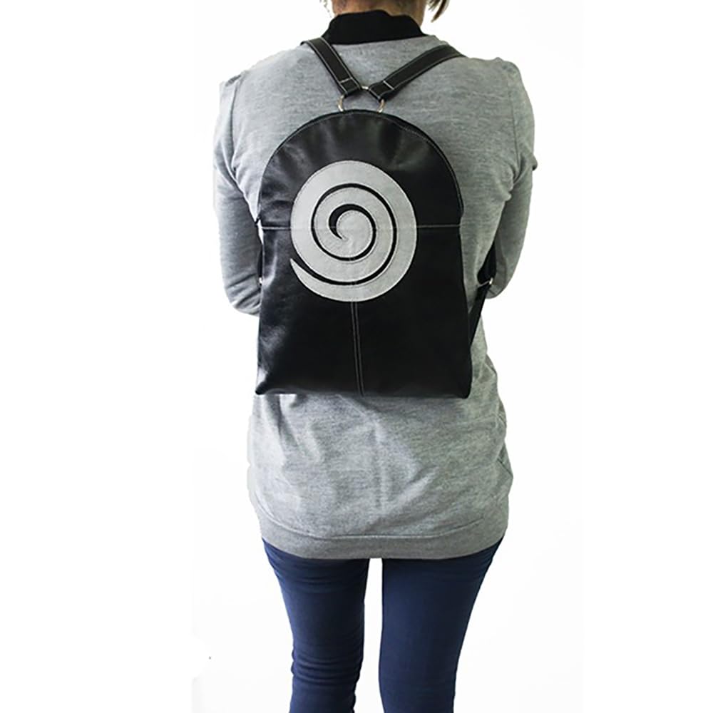 Mochcila espiral de piel negra. Mochila espiral negra de cuero auténtico para mujer. Mochila espiral de mujer.