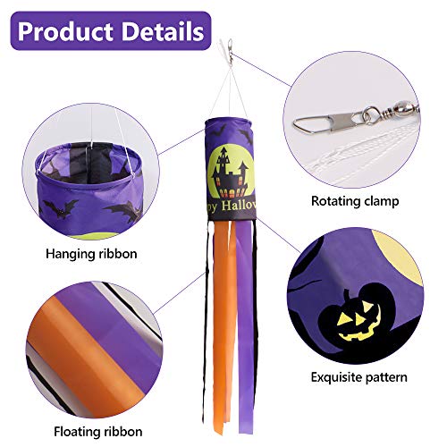 CHWARES 40 Inch Halloween Flag Windsock, Pumpkin Ghost Castle Halloween Windsock Flag Hanging Decoration Patio Lawn Garden Party(2, Puple) - Thumbnail 2